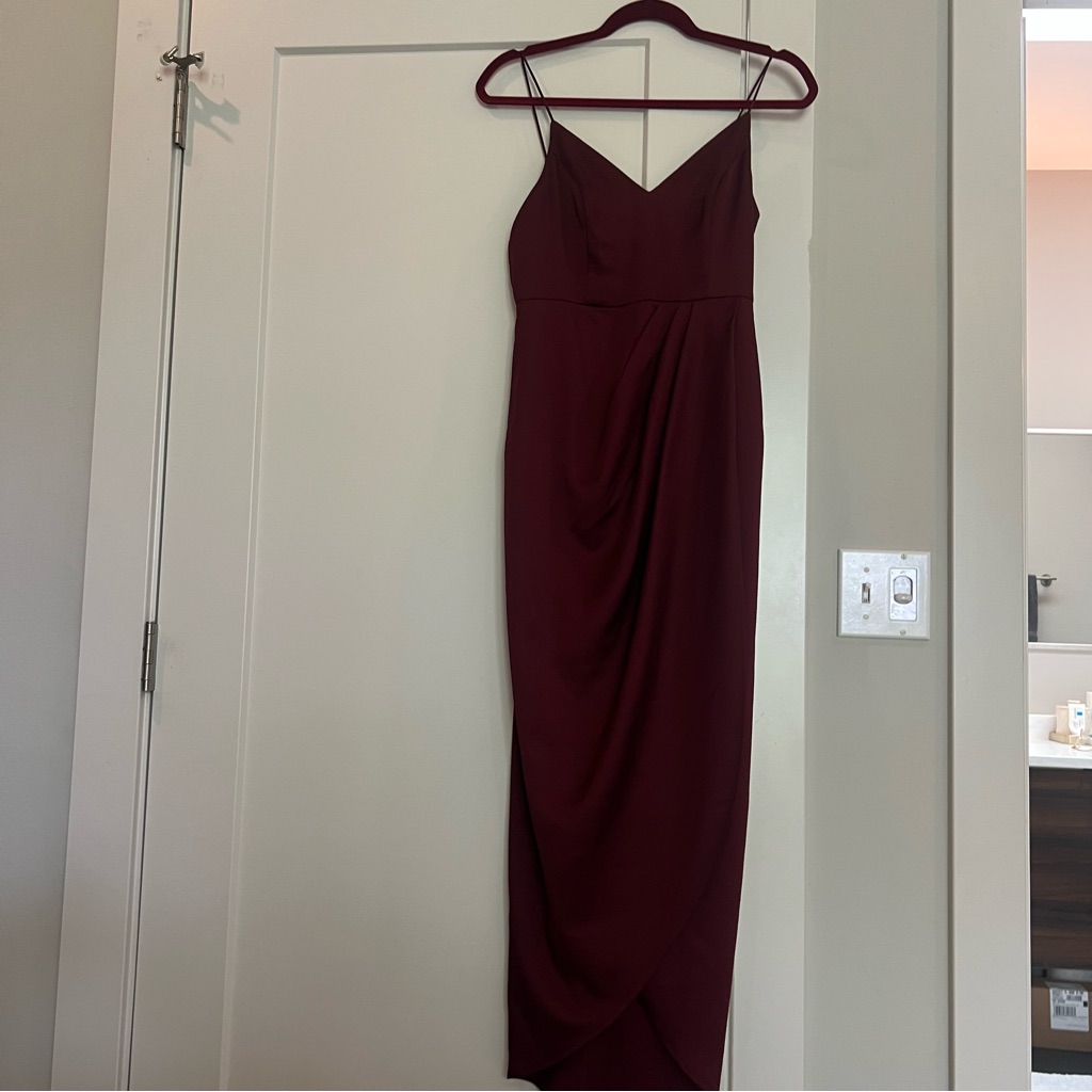 Express Red Ruched Wrap Cocktail Midi Dress